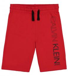 Calvin Klein Boys Racing Red Basic Logo Fleece Shorts