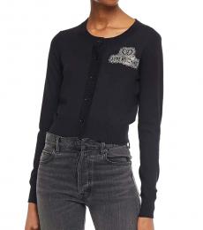 Love Moschino Black Cropped Crystal-Embellished Cardigan