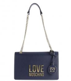 Love Moschino Navy Blue Logo Medium Shoulder Bag