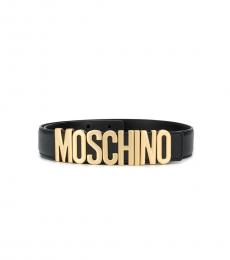 Moschino Black Gold Logo Buckle Belt