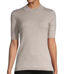 Diane Von Furstenberg Light Grey Crewneck Cashmere-Blend Top