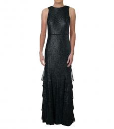 Ralph Lauren Navy Blue Metallic Lace Evening Dress