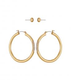 Vince Camuto Golden Button Stud & Crystal Hoop Earrings Set