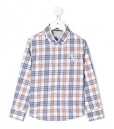 Brunello Cucinelli Little Boys Blue Beige Cotton Shirt