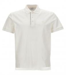 Burberry White Embroidered Logo Polo