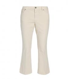 I Love My Pants Beige Velvet Cropped Flared Trousers