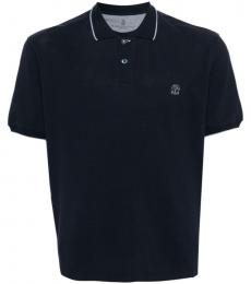 Brunello Cucinelli Blue Logo Cotton Polo Shirt