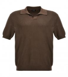 Zegna Brown Knitted Polo