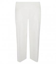 Via Masini 80 White Straight Leg Linen Blend Trousers