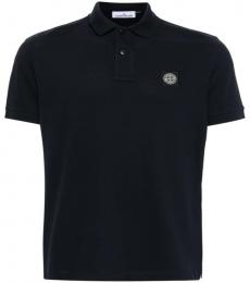 Stone Island Dark Blue Logo Cotton Polo Shirt