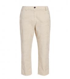 I Love My Pants Beige Cotton embroidered trousers