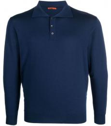 Barena Navy Blue Merino Wool Polo Shirt