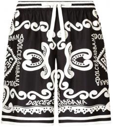 Dolce & Gabbana BlackWhite Marina Print Silk Shorts
