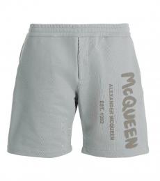 Alexander McQueen Light Blue Bermuda Stampa Logo Shorts