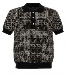 Balmain Black Monogram Polo Shirt