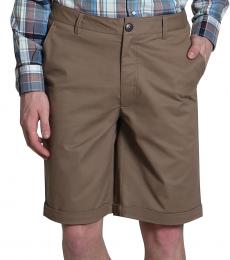 Brown Cotton Twill Shorts