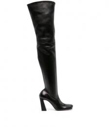 Amina Muaddi Black Thigh High Leather Boots