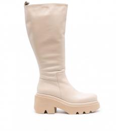 Paloma Barcelo Beige Leather Heel Boots
