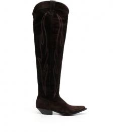 Sonora Dark Brown Embroidered Suede Western Boots