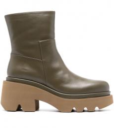 Paloma Barcelo Olive Leather Heel Ankle Boots