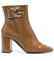 Dolce & Gabbana Brown Shiny Leather Ankle Boots