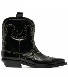 Ganni Black Black Leather Western Boots