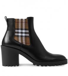 Burberry Black Check motif leather ankle boots