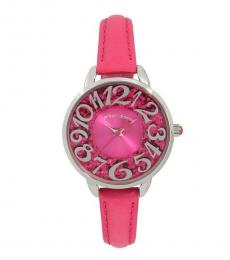 Betsey Johnson Pink Glitter Silver Dial Watch