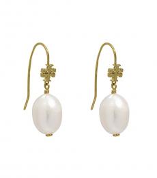 Tory Burch Golden Logo Pearl Drop Earrings