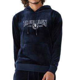 Night Sky Embroidered Logo Velour Hoodie