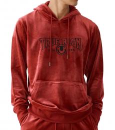 Red Dahlia Embroidered Logo Velour Hoodie