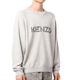 Kenzo Light Grey Logo Intarsia Sweater