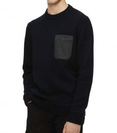 Calvin Klein Navy Blue Felt-Pocket Crewneck Sweater