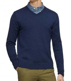 Navy Blue Merino Wool Stretch Sweater