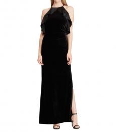 Ralph Lauren Black Ruffled Velvet Gown