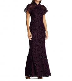 Ralph Lauren Dark Raisin Flocked Velvet Dress