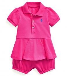 Ralph Lauren Baby Girls Accent Pink Peplum Bubble Shortall