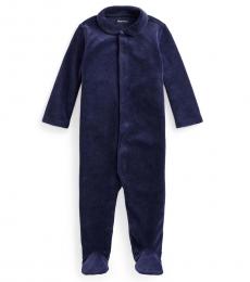 Baby Boys French Navy Velour Footed Coverall