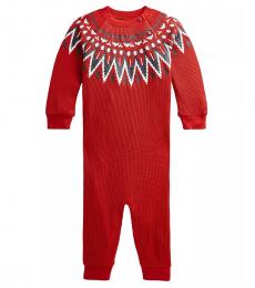 Baby Girls Madison Red Waffle-Knit  Coverall