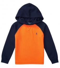 Ralph Lauren Boys Orange Waffle-Knit Hoodie